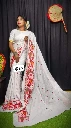 ZTNSS60 White Korat Par Rayon Saree with Red Multicolor Thread Butta Work