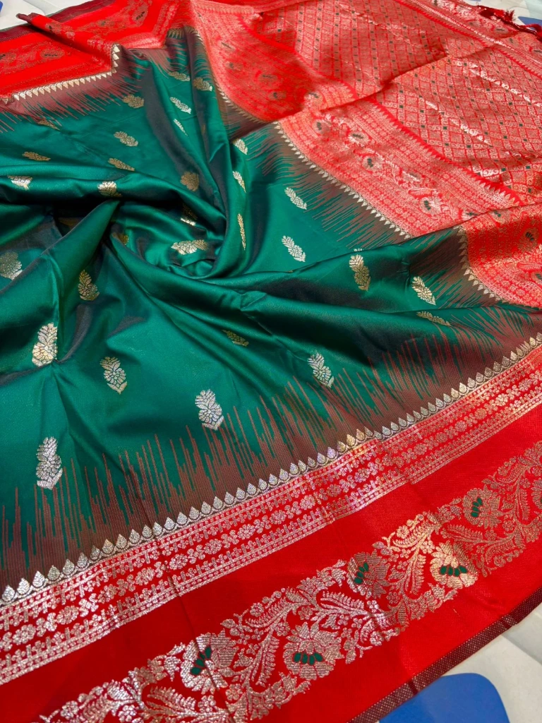 ZTNSS64 Premium Ikkat Mahabalipuram Silk Saree with Zari Butta & Heavy Contrast Border