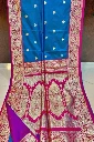 ZTNSS69 Mayurkanthi Blue Silk Saree with Rani Pink Zari Border & Pallu (With Blouse Piece)
