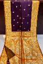 ZTNSS73 Deep Purple Silk Saree with Mustard Yellow Mayurkanthi Zari Border & Pallu (With Blouse Piece)