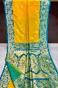ZTNSS75 Mustard Yellow Silk Saree with Peacock Blue & Green Zari Border and Rich Pallu (With Blouse Piece)