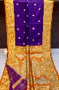 ZTNSS76 Royal Purple Silk Saree with Orange Gold Zari Border & Grand Traditional Pallu (With Blouse Piece)