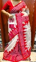 ZTNSS77 Red and White Resham Kota Appliqué Saree with Handcrafted Border