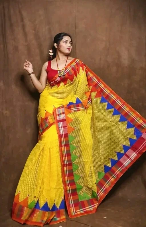 ZTNSS79 Yellow Multicolour Resham Kota Appliqué Saree with Handcrafted Border