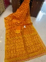 ZTNSS91 Exclusive Soft Dhakai Jamdani Saree in Mustard Yellow with Golden Woven Border