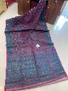 ZTNSS92 Exclusive Soft Dhakai Jamdani Saree in Wine Maroon with Teal Woven Border