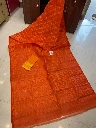 ZTNSS94 Exclusive Soft Dhakai Jamdani Saree in Bright Orange with Tonal Woven Border