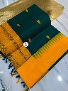 ZTNSS97 South Cotton Buti Gadwal Saree in Teal Green with Mustard Yellow Border