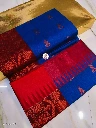 ZTNSS98 South Cotton Buti Gadwal Saree in Royal Blue with Red Zari Border