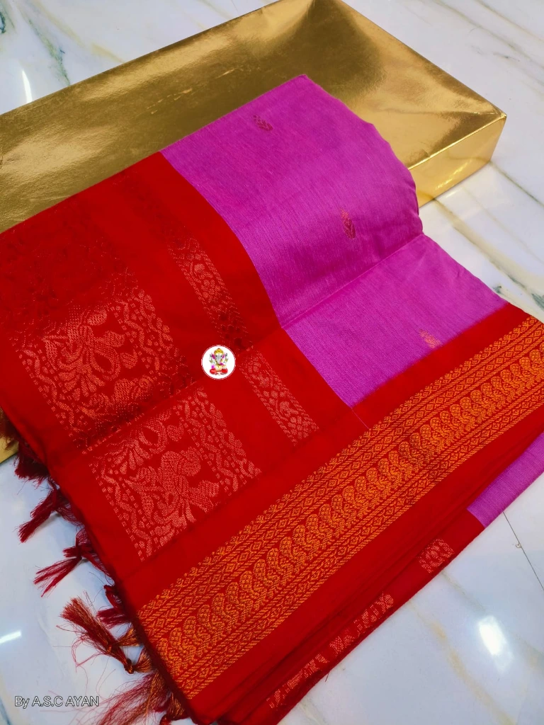 ZTNSS99 South Cotton Buti Gadwal Saree in Lavender Pink with Red Zari Border