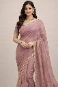 ZTNS1 Premium Party Wear Pure Zimichu Silk Saree in Pastel Lavender with Elegant Golden Border