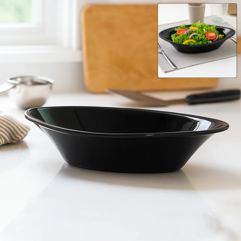ZTK71 Plastic Marin Serving Bowl – Elegant Oval Deep Bowl (1Pc / Black)