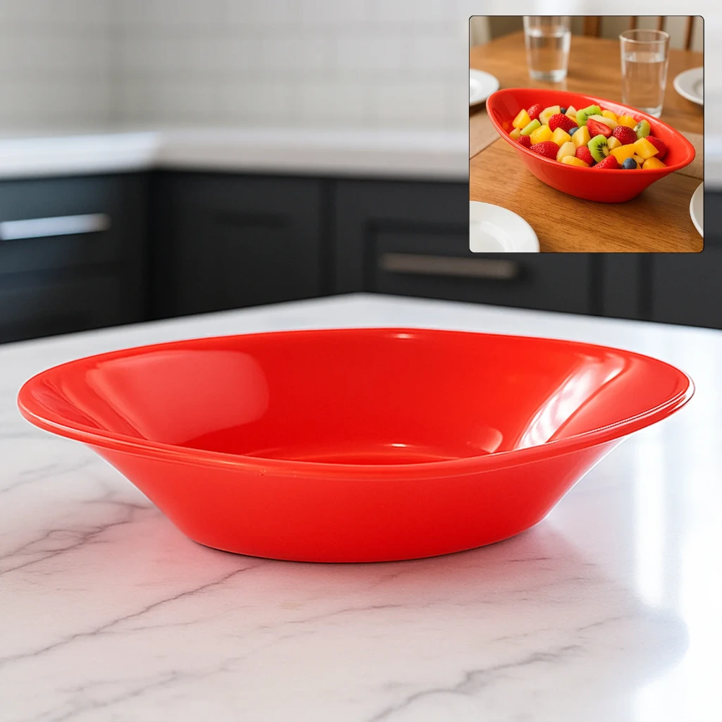 ZTK72 Plastic Marin Serving Bowl – Elegant Oval Deep Bowl (1Pc / Red)