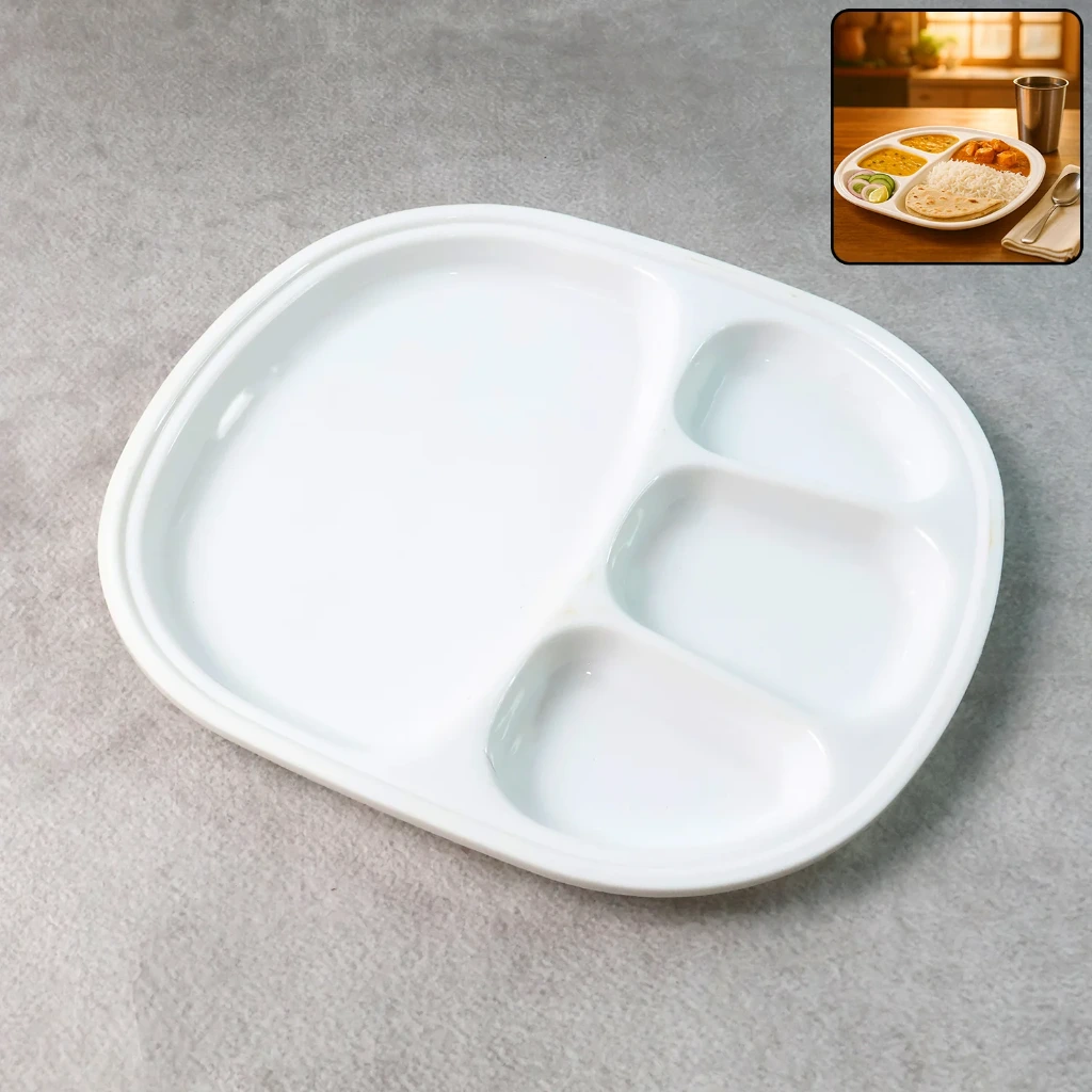 ZTK77 Plastic Large Compartment Dinner Plate / Thali with 4 Sections