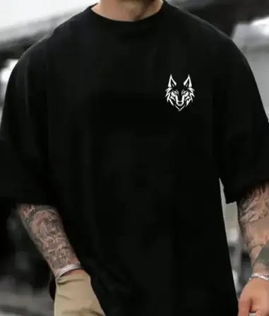 ZT19 Men Over Size Printed Cotton Blend Black T-Shirt 