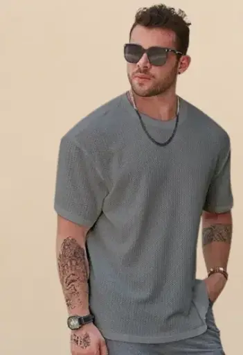 ZT1 Men Striped Round Neck Cotton Blend Beige T-Shirt