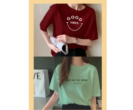 ZT4 Beautiful Printed Woman Half Sleeves Cotton Biowashed T-Shirt.