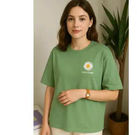 ZT14 Women's Over Size Printed Cotton Blend Pista T-Shirt.