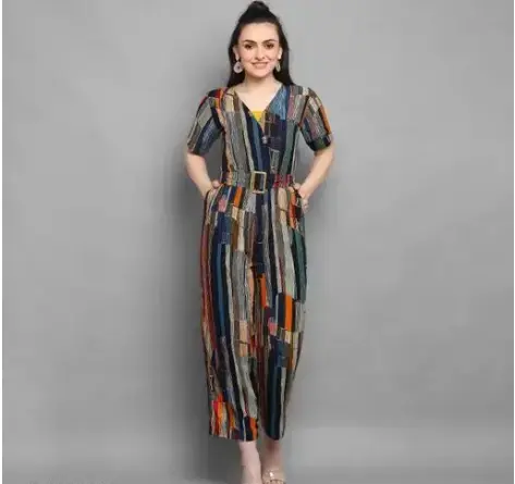ZT1 Women's Multicolor Rayon Foil Printed Jumpsuit 